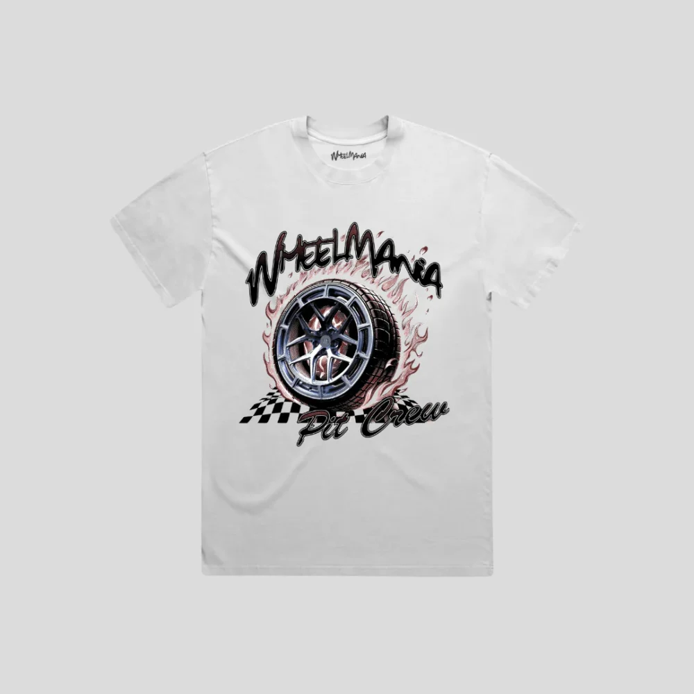 Wheelmania Pit Crew T-Shirt Front Print Faded White