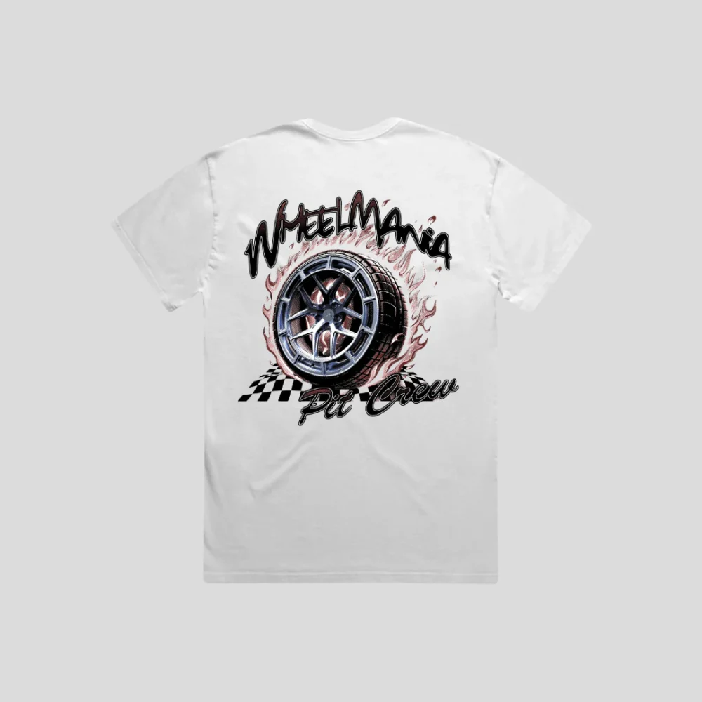 Wheelmania Pit Crew T-Shirt Back Print Faded White